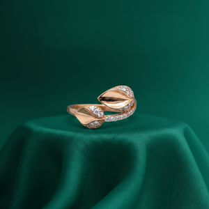 Bague en or rose avec feuille de diamant |   Bague en diamant 0,25 TCW, bague en or 14 carats, clarté SI, bague élégante pour femme, bijoux fins inspirés de la nature - Product Image 4