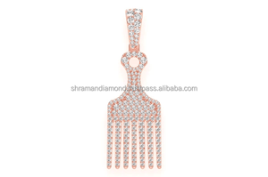 Collares con colgante de oro macizo de 10K con diamante cultivado en laboratorio, diseño minimalista personalizado, estilo único para mujer y niña, con dije de peineta para el cabello - Product Image 4