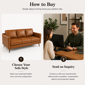 Modern Genuine Leather Three Seat <b>Sofa</b> With Wood Legs Tight Back Square Arms Midcentury Living Room Furniture Leather <b>Sofa</b> - Product Image 5