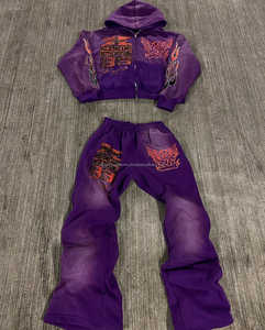 Conjunto de chándal multicolor vintage, Sudadera con capucha y pantalones de chándal acampanados de pierna recta, chándal con estampado personalizado para hombre - Product Image 3