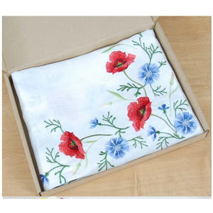 Wholesale Customized Modern Geometric White 100% Cotton <b>Table</b> <b>Runners</b> Embroidered Red Poppy Flowers Washable Durable Home Events - Product Image 3