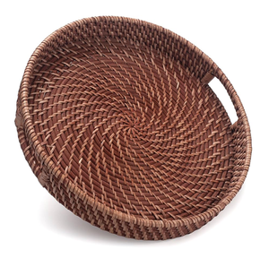 Customise Size & Design 2 pieces Boho Rattan Round Tray for <b>Coffee</b> <b>Table</b> Breakfast Bar Organizer Woven Rattan Tray - Product Image 5