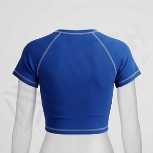 เสื้อครอปท็อปผู้หญิงผ้าฝ้ายสีตามสั่ง แขนเสื้อแบบแร็กแลน คอกลม เรียบง่าย สไตล์สตรีทแวร์ ฟิตเนส ออกกำลังกาย เสื้อยืดแอคทีฟแวร์ - Product Image 2