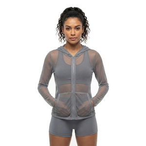 Hoodie transparent à manches longues pour femmes, fermeture éclair, capuche transparente, été, 100% polyester, hoodies transparents pour femmes - Product Image 5