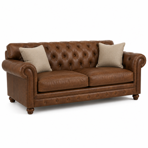 Traditional Genuine Leather Chesterfield Couch with Deep Tufting Rich <b>Brown</b> Finish for Luxury Home Style Chesterfield Couch - Product Image 1