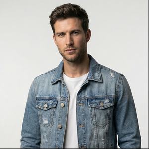 Chaquetas vaqueras de alta calidad para hombre, recién llegadas, abrigos personalizados al por mayor, chaqueta vaquera de patrón sólido con logotipo frontal para invierno - Product Image 1