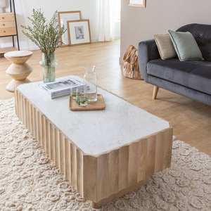 Table basse rectangulaire Vandana Aston Falcon en bois de manguier et marbre blanc - Product Image 3