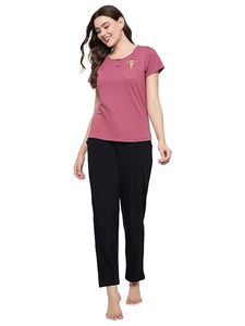 Women’s Breathable Cotton Pajama Set Printed Round Neck Half Sleeve Top with <b>Pyjama</b> Bottom - Product Image 3