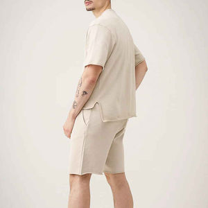 Ensemble T-shirt et short en coton French Terry respirant à manches courtes, design personnalisé, effet délavé à l'acide, pour hommes - Product Image 2
