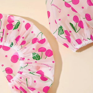 Cute Cherry / Heart Print Shower Cap Adjustable Bath Hat with Elastic Band Bathroom Supplies - Product Image 3