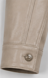 Veste en cuir beige pour homme, col rabattu, fermeture à boutons - Product Image 3