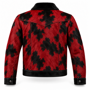 Veste Western Homme Personnalisée en Cuir de Vachette à Poils Rouge Cramoisi et Noir, Col Pointu, Manteau de Cowboy pour Ranch, Fabricant OEM en Gros, Export Hiver - Product Image 2