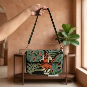 Tropical Bohemian <b>Beaded</b> Shoulder Bag Handmade Seed Bead Embroidered Crossbody <b>Purse</b> Geometric Evening Clutch Luxury Party - Product Image 1