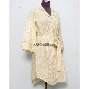 Chemise longue femme 100% Coton Pur à imprimé floral, style kimono formel, longueur mi-mollet, lavable, ouverte sur le devant, col en V, manches 3/4, coupe ajustée boutonnée - Product Image 5