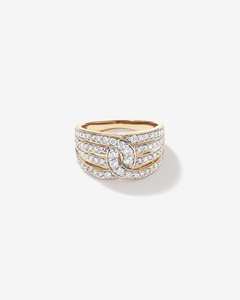 Anillo de cóctel Roy Diamond de oro amarillo de 18 quilates con diamantes pavé en varias filas, certificado por IGI, anillo de lujo, joyería fina - Product Image 1