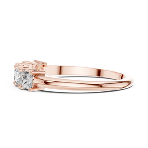 Bague de fiançailles et de mariage minimaliste en or rose 18 carats plaqué rhodium, sertie d'un diamant de laboratoire certifié taille princesse et pierres latérales, demi-alliance - Product Image 3