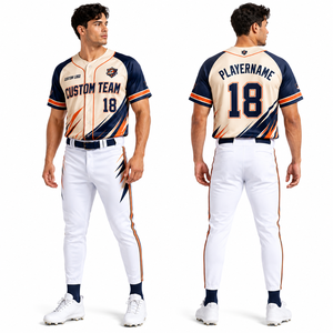 Ensemble Maillot et Pantalon de Baseball Personnalisable pour Équipes – Collection Saison – Compétition et Loisirs – Pull Entièrement Boutonné avec Passepoil - Product Image 1