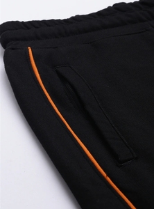 Pantalon de survêtement en molleton de coton noir respirant pour homme avec taille élastique et cordon de serrage, décontracté, pour l'hiver - Product Image 4