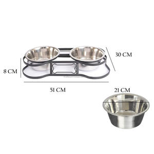 Bols pour animaux de compagnie de forme ovale double en acier inoxydable faits à la main de luxe RF artisanat mangeoires pour chat/chiot - Product Image 5