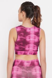 Sujetador deportivo tie-dye para mujer, cuello redondo, espalda cruzada, soporte medio, transpirable, para yoga y ropa deportiva, color degradado rosa - Product Image 3