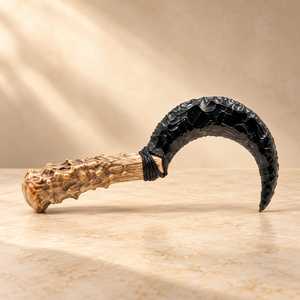 Couteau Boline en obsidienne noire fait main, faucille rituelle Wicca avec manche en bois de résine et bois de cerf, outil d'autel païen - Product Image 3