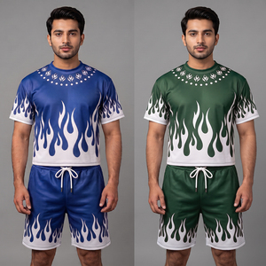 Wholesale Custom for Summer Men's Breathable Polyester/Cotton Fashion Trend Short Sleeved T-shirt Casual Shorts - Product Image 2