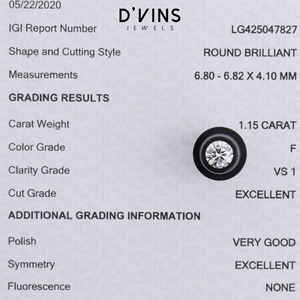 D'vins Jewels Diamante de Color F, Corte Brillante Redondo, Claridad VS1, Pulido EX, Relleno VG, HPHT, en Oferta, para Fabricación de Joyas de Laboratorio - Product Image 6