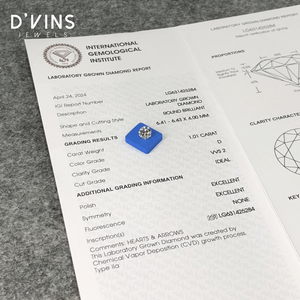 เพชร D'vins Jewels แบบเม็ดเดี่ยว ผลิตในห้องปฏิบัติการด้วยวิธี CVD HPHT รูปทรงกลมเจียระไนแบบเหลี่ยมบริลเลียนต์ สี D - Product Image 5