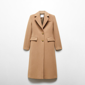 Manteau long en laine pour femme, coupe ajustée, double boutonnage, col cranté, marron camel, mode hiver - Product Image 1