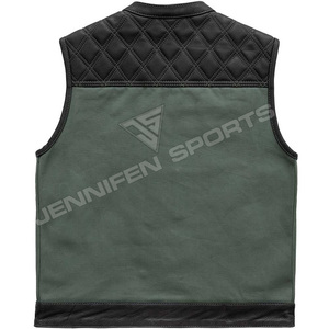 High Quality Men's Genuine Leather Biker <b>Vest</b> Leather&Canvas Fabric Diamond Cut Biker Waistcoat Motorcycle Men's <b>Vest</b> - Product Image 2