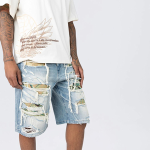 New Best Selling Men's Denim Shorts High Waist Light Wash Breathable Casual Plain Custom Summer Sports <b>Overalls</b> - Product Image 6