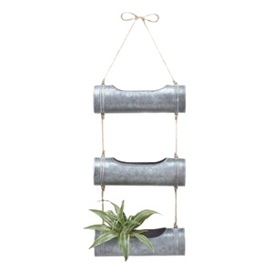 Ensemble de jardinières murales suspendues en métal galvanisé à 3 niveaux, style ferme, pour intérieur et extérieur, avec corde en jute, au meilleur prix - Product Image 1