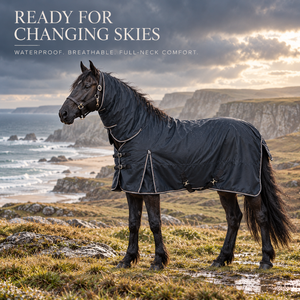 Couverture de protection intégrale pour cheval noir avec rembourrage 100G et tissu Ripstop 600D |   Couverture d'hiver imperméable et respirante avec fermeture à double boucle - Product Image 4