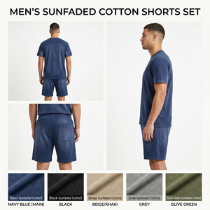 Men's Premium <b>Knitted</b> Cotton Breathable Sunfaded Shorts <b>Set</b> | Oversized Streetwear 2-Piece Tracksuit | Vintage Washed Casual - Product Image 2