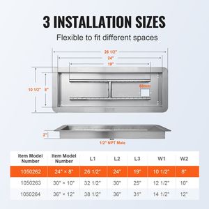 Bruciatore a gas propano H-Burn da 120.000 BTU per braciere a incasso in acciaio inossidabile da 24 x 8 pollici, kit bruciatore rettangolare per bracieri - Product Image 4