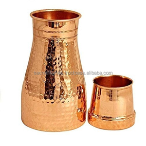 Premium Pure <b>Copper</b> Bedside Water Carafe Set Hammered Pot <b>Copper</b> Glass Cover Nightstand Drinkware Exporter - Product Image 1