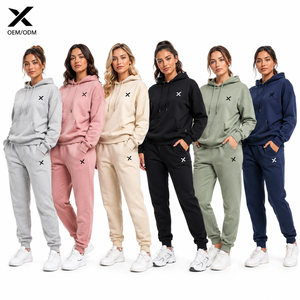 Conjunto Deportivo Ligero de Verano para Mujer X Sports City, Sudadera con Capucha, Pantalón Largo, Color Sólido, Transpirable, Algodón/Felpa Francesa - Product Image 1
