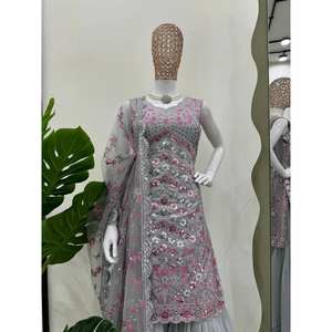 Conjunto de ropa de fiesta para mujer con aspecto elegante de trabajo de hilo y secuencia - Product Image 2