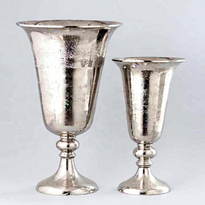 Urne florale moderne en aluminium argenté et acier inoxydable, vase de table, logo personnalisé, fleurs séchées, décoration de la maison, décoration de mariage - Product Image 1