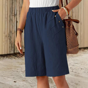 Pantalones Cortos de Cinco Puntos para Mujer, de Color Sólido, Cintura Elástica, Pierna Recta, con Bolsillos, Transpirables, Cintura Media - Product Image 4
