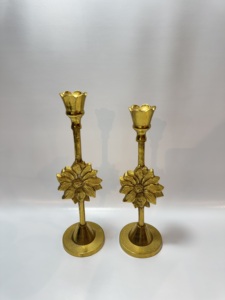 Vintage <b>Brass</b> Gold Aluminium Candle <b>Holders</b> Set 2 Sunflower Floral Accent Taper <b>Candlestick</b> Stands Modern Table Centerpiece - Product Image 2