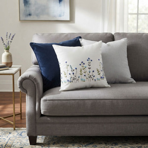 Wholesale Custom Embroidery Blue Flower Garden <b>Cushion</b> Cover Removable Washable Square Seat White Cotton <b>Cushion</b> Pillowcases - Product Image 1