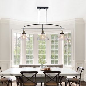 Lampadario a sospensione moderno in stile industriale da 45 pollici con 3 luci, paralumi in vetro trasparente e struttura in metallo nero regolabile - Product Image 4
