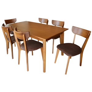 Ensemble de salle à manger rustique moderne en bois, table rectangulaire et 6 chaises, meubles de salon en bois massif - Product Image 1