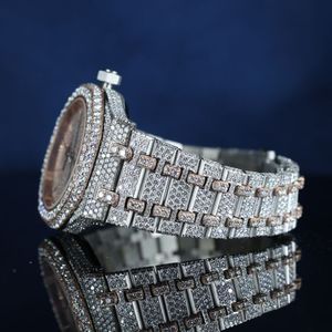 Reloj de Lujo Mecánico con Moissanita, Tono Oro Rosa y Plata, Esfera con Indicadores Totalmente Pavimentados, Estilo Hip Hop, Unisex - Product Image 5