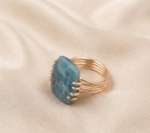 Natural Blue Apatite <b>Adjustable</b> Sterling <b>Silver</b> Claw Setting Statement <b>Ring</b> Handmade Gemstone Rose Gold Yellow Gold Plated - Product Image 5