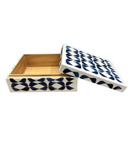 Blue Floral Resin Jewelry Box Decorative Storage Case Hand Carved Gift Organizer for Wedding Display - Product Image 4