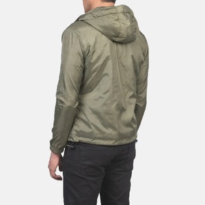 Men's Olive Green Hooded Zippered Jacket Lightweight Casual Outerwear Slim Fit - Product Image 5