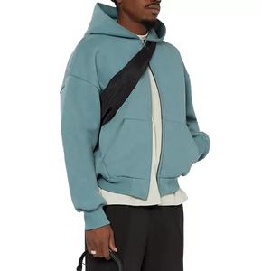 Sweat à capuche double fermeture éclair avec logo personnalisé pour hommes Vente en gros Pull oversize Sweat-shirt à capuche lourd à épaules tombantes pour l'hiver - Product Image 2