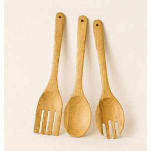 Ensemble de cuillères de cuisine en bois, cuillères et fourchettes à salade en bois naturel faites à la main pour ustensiles de cuisson antiadhésifs, prix de gros - Product Image 5